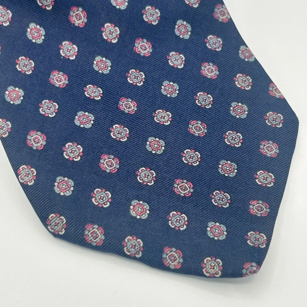 Vintage Yves Saint Laurent Mens Silk Tie Navy Blue Medallion Geometric USA Made